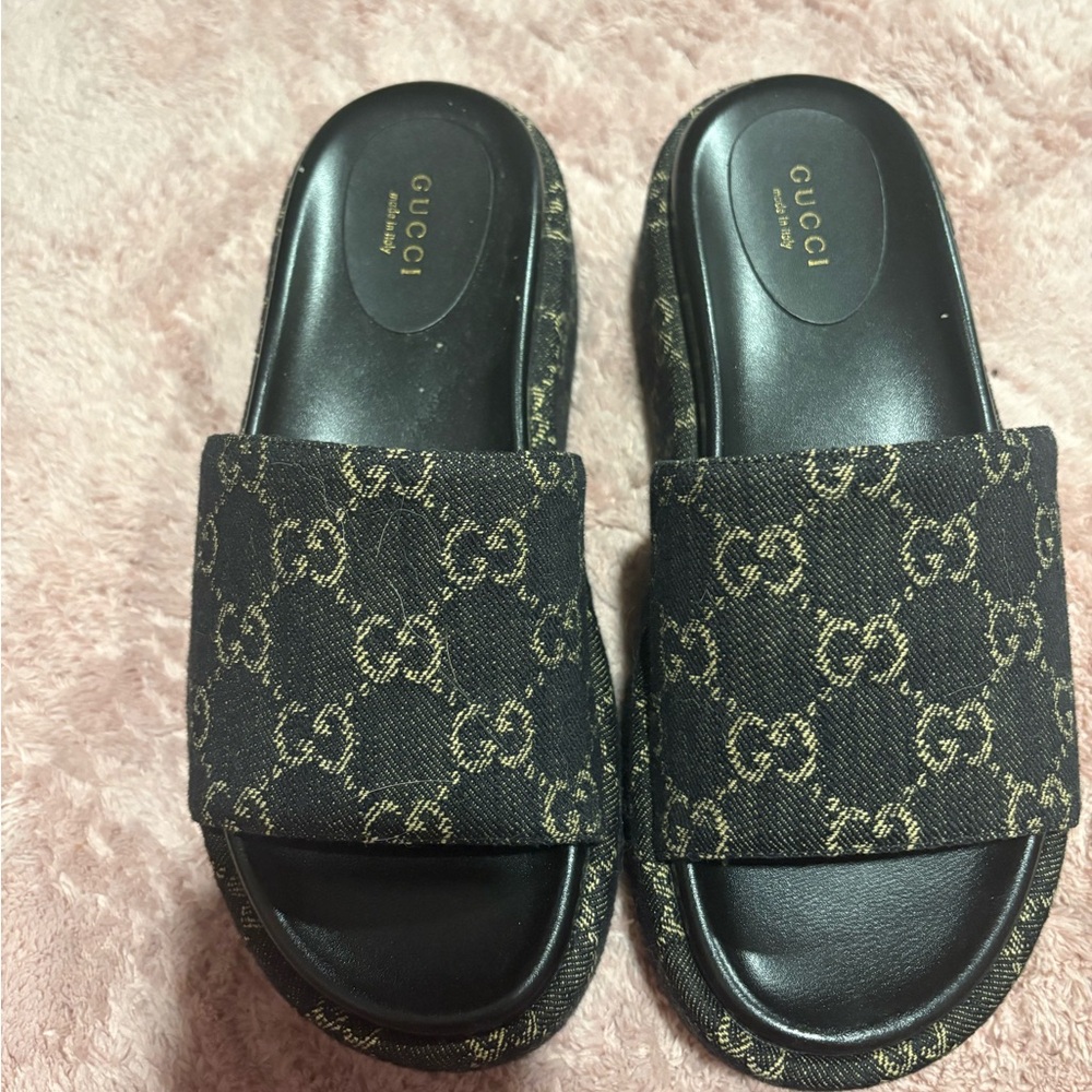 Gucci Monogram Platform Slides